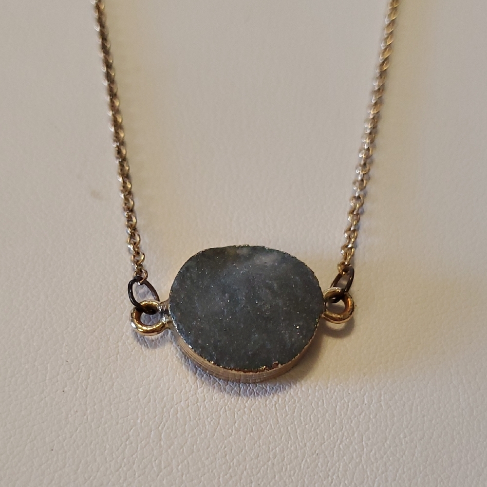 Gold and Gray Stone Pendant Necklace